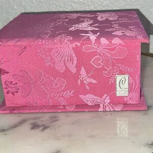Caboodle Fabric Jewelry Box Mirror Pink Floral Vintage Trinket Holder Padded EUC
